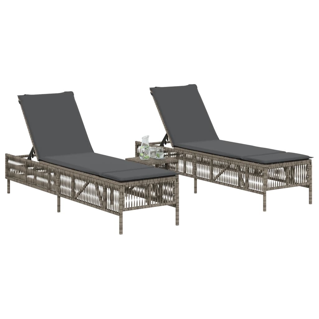 Sun Loungers with Cushions 2 pcs Gray Poly Rattan