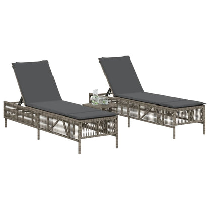 Sun Loungers with Cushions 2 pcs Gray Poly Rattan