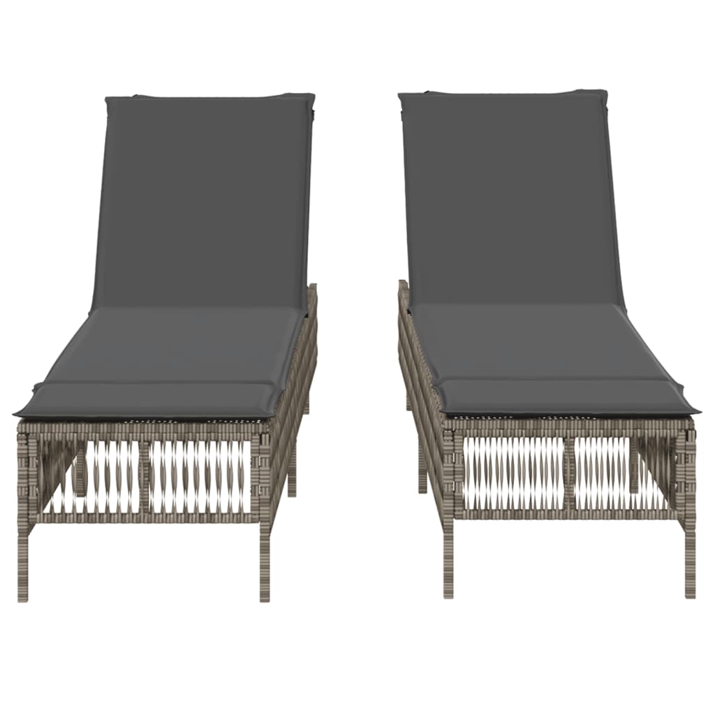 Sun Loungers with Cushions 2 pcs Gray Poly Rattan