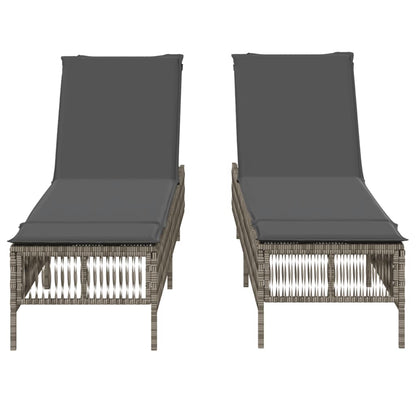 Sun Loungers with Cushions 2 pcs Gray Poly Rattan