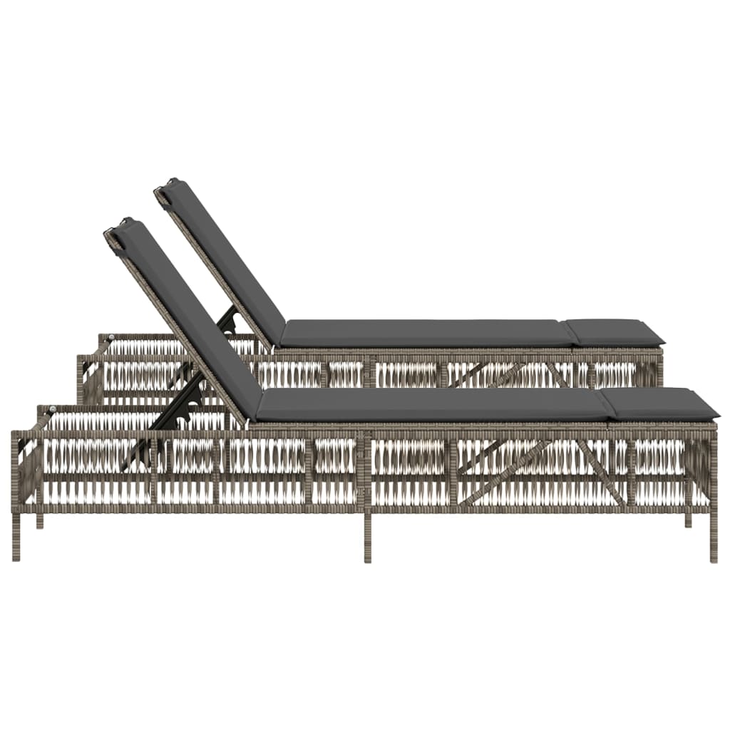 Sun Loungers with Cushions 2 pcs Gray Poly Rattan