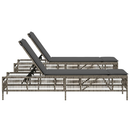 Sun Loungers with Cushions 2 pcs Gray Poly Rattan