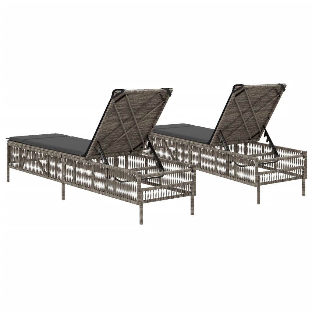 Sun Loungers with Cushions 2 pcs Gray Poly Rattan