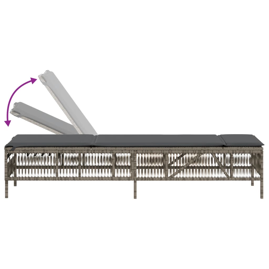 Sun Loungers with Cushions 2 pcs Gray Poly Rattan