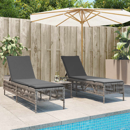 Sun Loungers with Cushions 2 pcs Gray Poly Rattan