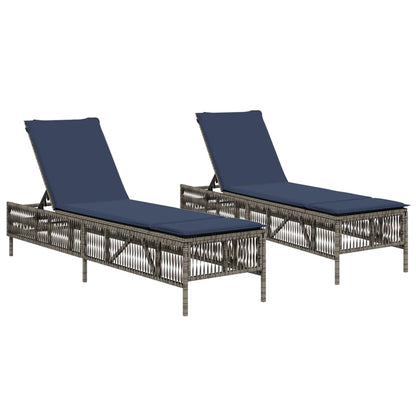 Sun Loungers with Cushions 2 pcs Gray Poly Rattan