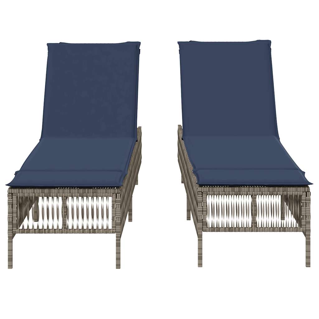 Sun Loungers with Cushions 2 pcs Gray Poly Rattan