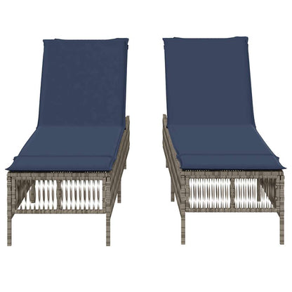 Sun Loungers with Cushions 2 pcs Gray Poly Rattan