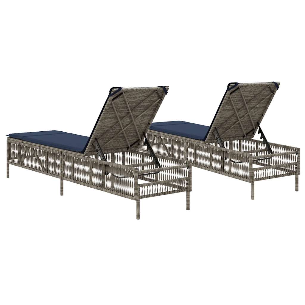 Sun Loungers with Cushions 2 pcs Gray Poly Rattan
