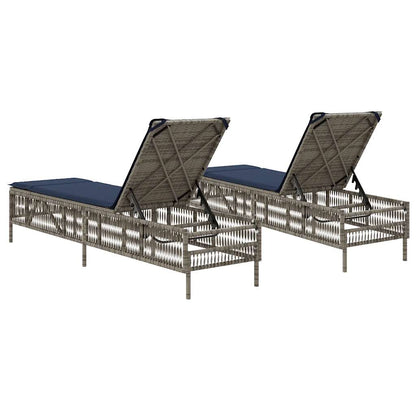 Sun Loungers with Cushions 2 pcs Gray Poly Rattan