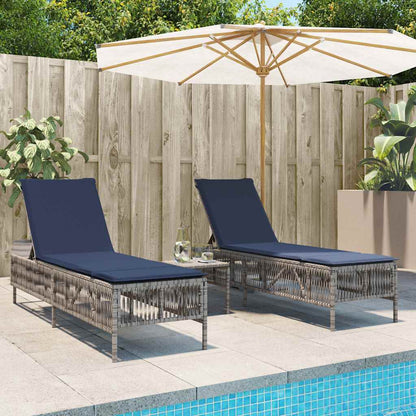 Sun Loungers with Cushions 2 pcs Gray Poly Rattan
