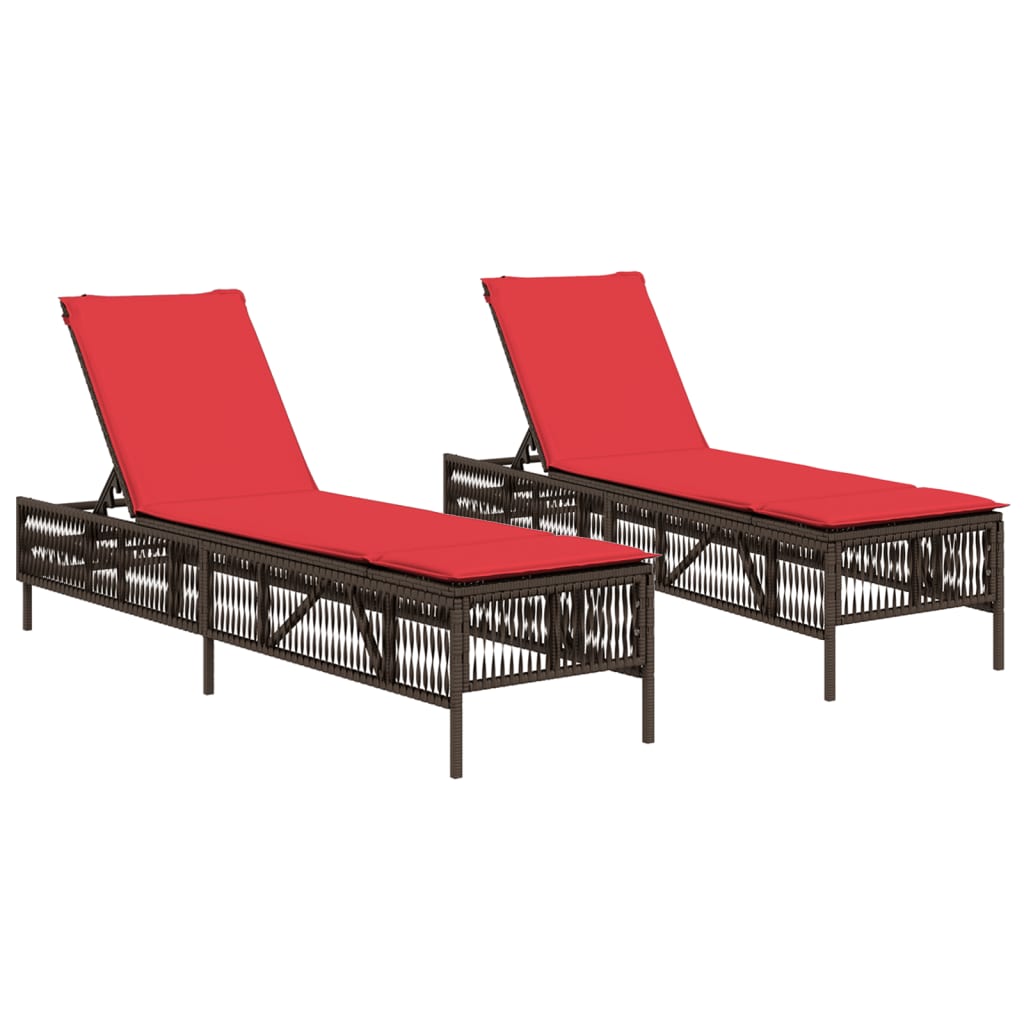 Sun Loungers with Cushions 2 pcs Brown Poly Rattan