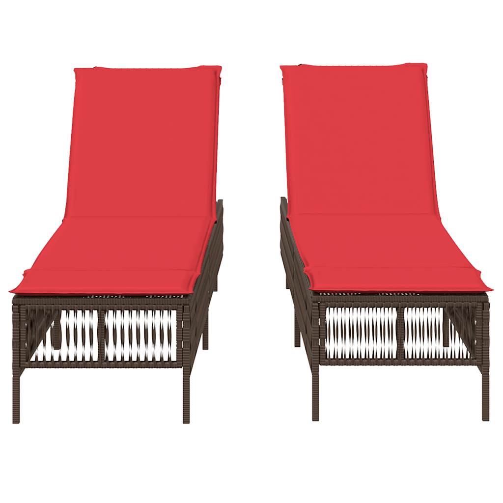 Sun Loungers with Cushions 2 pcs Brown Poly Rattan