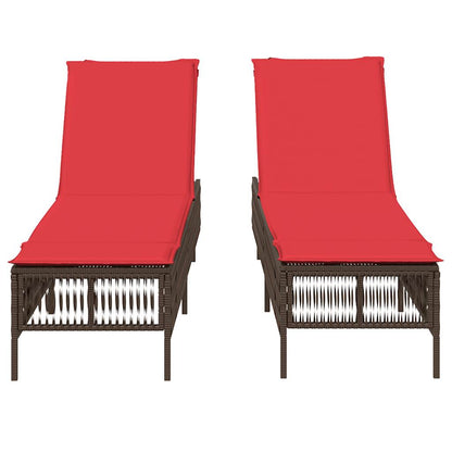 Sun Loungers with Cushions 2 pcs Brown Poly Rattan
