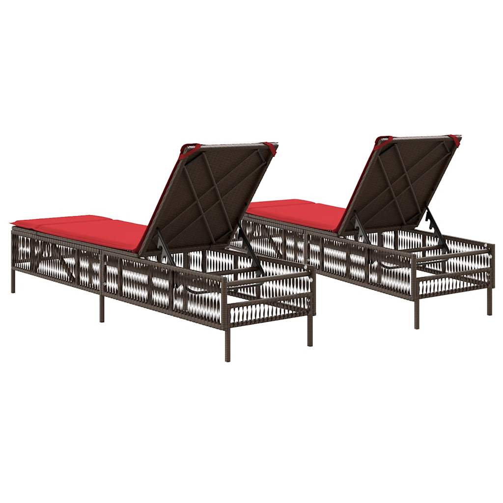 Sun Loungers with Cushions 2 pcs Brown Poly Rattan