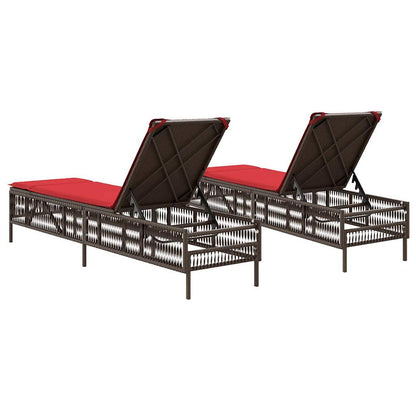 Sun Loungers with Cushions 2 pcs Brown Poly Rattan