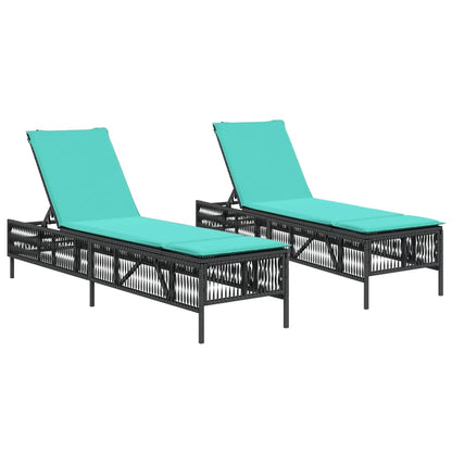 Sun Loungers with Cushions 2 pcs Black Poly Rattan