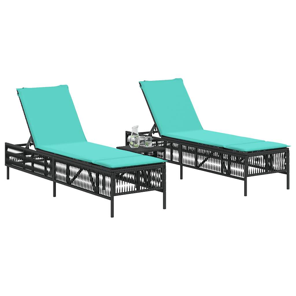 Sun Loungers with Cushions 2 pcs Black Poly Rattan