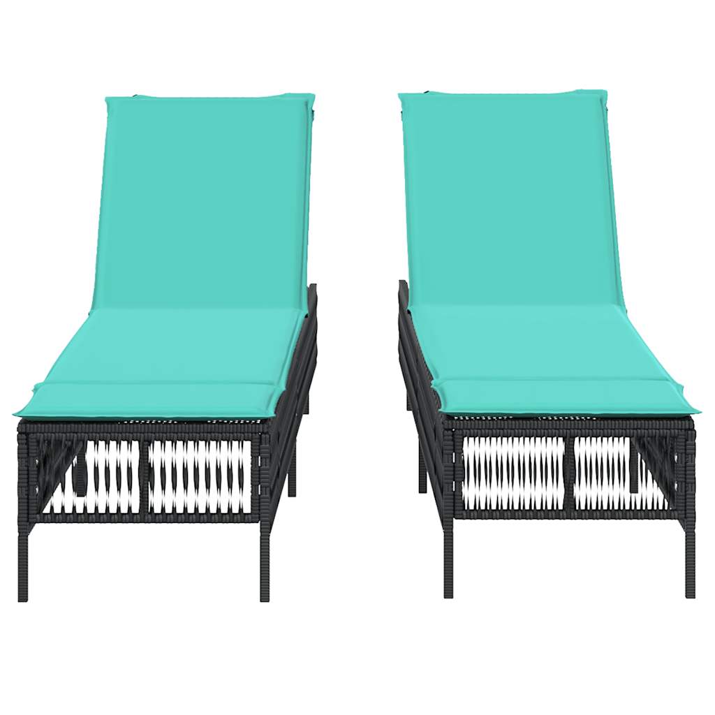 Sun Loungers with Cushions 2 pcs Black Poly Rattan
