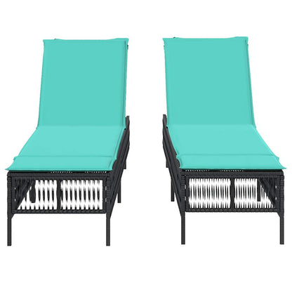 Sun Loungers with Cushions 2 pcs Black Poly Rattan