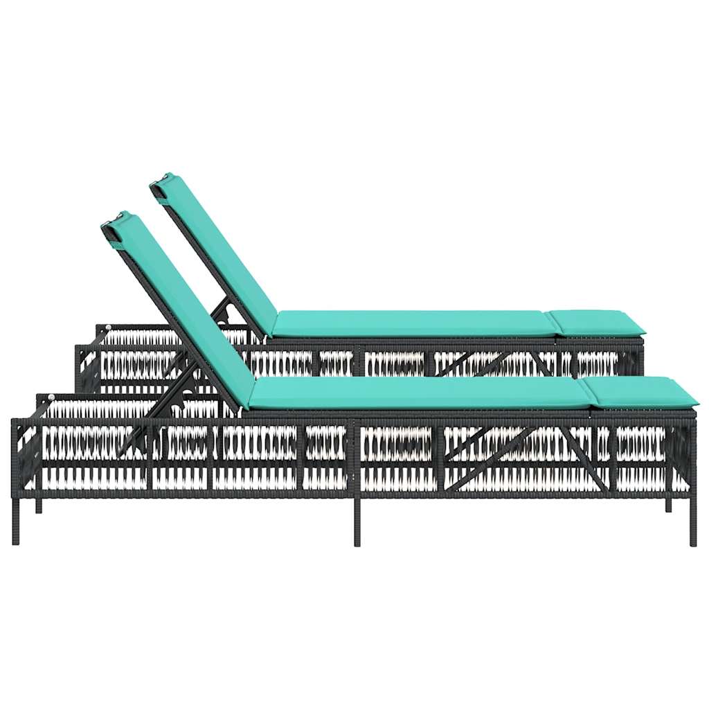 Sun Loungers with Cushions 2 pcs Black Poly Rattan