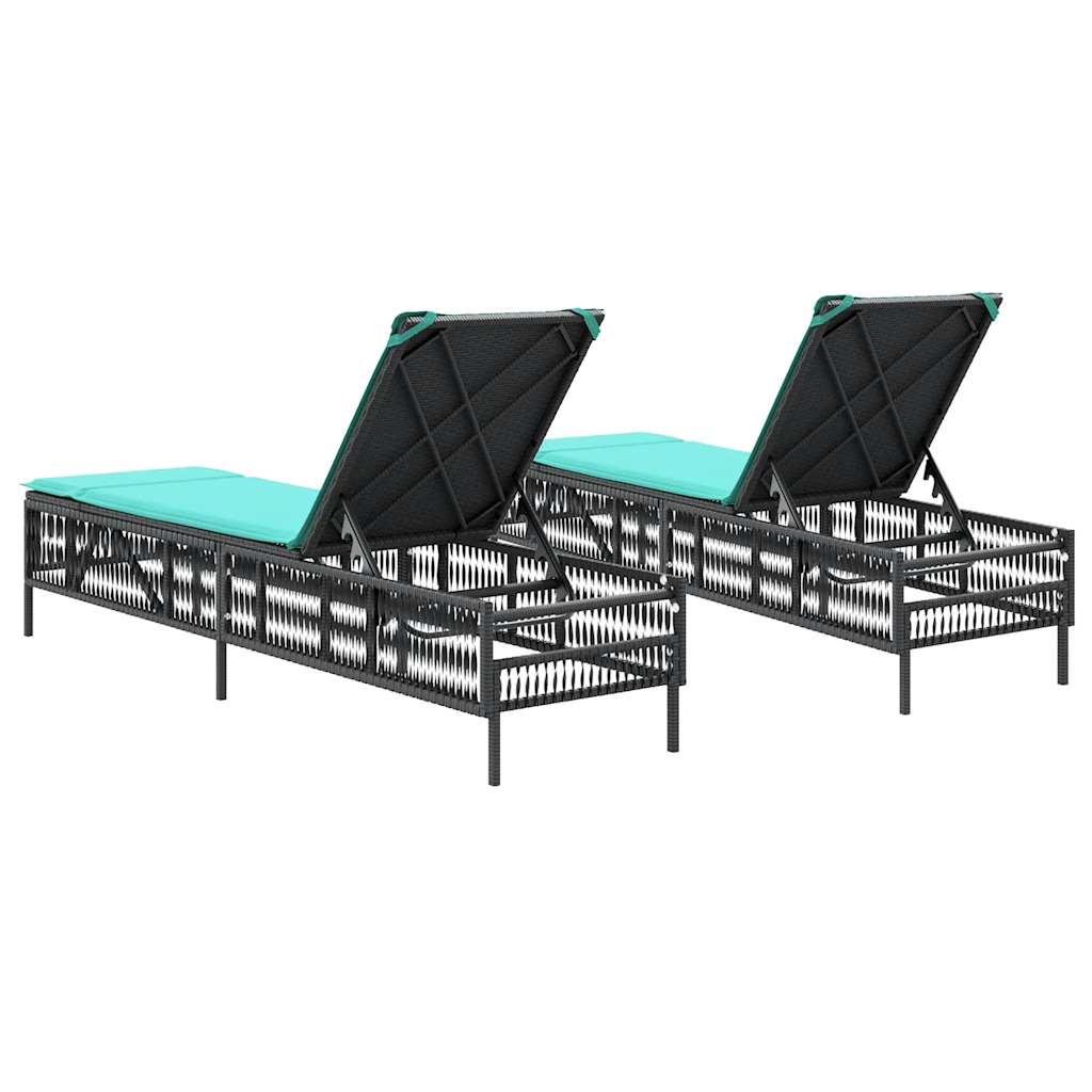 Sun Loungers with Cushions 2 pcs Black Poly Rattan