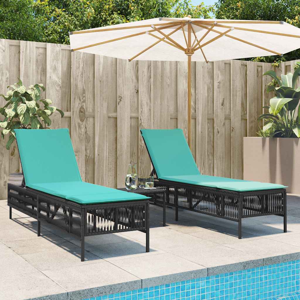 Sun Loungers with Cushions 2 pcs Black Poly Rattan