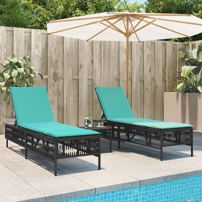 Sun Loungers with Cushions 2 pcs Black Poly Rattan