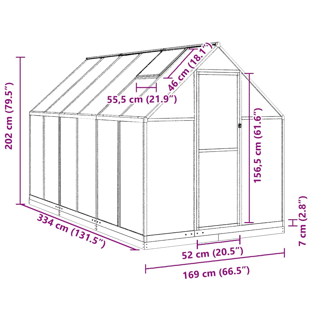Greenhouse with Base Frame Green 334x169x202 cm Aluminium