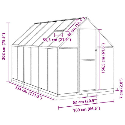 Greenhouse with Base Frame Green 334x169x202 cm Aluminium