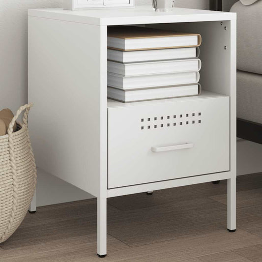 Bedside Cabinet | White | Cold-rolled steel | 36 cm x 39 cm x 50.5 cm