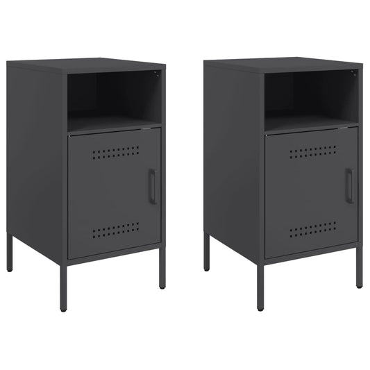 Bedside Cabinet | Set of 2 | Black | Cold-rolled steel | Adjustable Feet