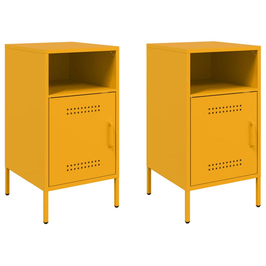 Bedside Cabinet | Set of 2 | Mustard Yellow | Cold-Rolled Steel | Medium