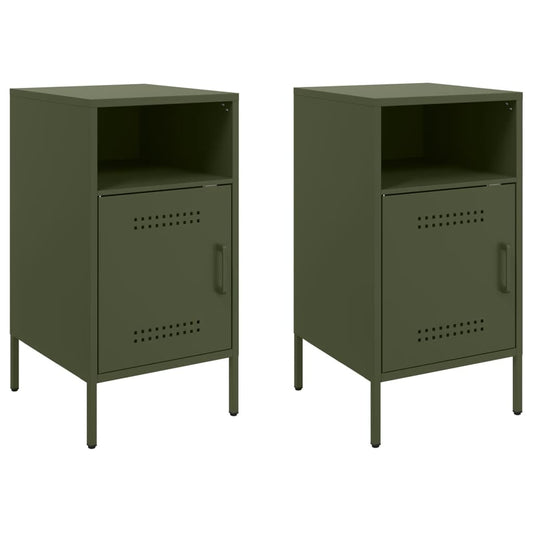 Bedside Cabinet |  Set of 2 | Olive Green | Cold-Rolled Steel | Medium