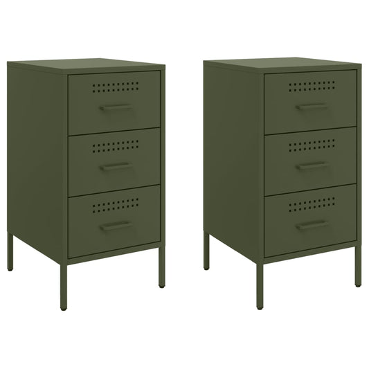 Bedside Cabinet | Set of 2 | Olive Green | Cold-Rolled Steel | Standard