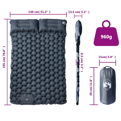 Self Inflating Camping Mattress with Pillows 2-Person Grey