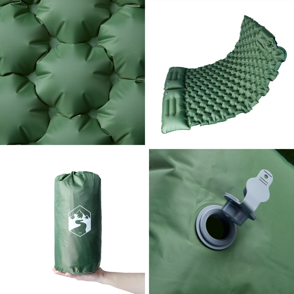 Self Inflating Camping Mattress with Pillows 2-Person Green