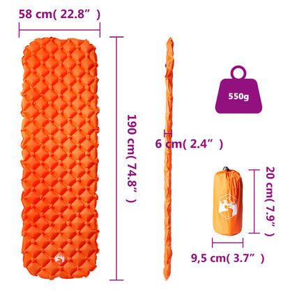 Inflating Camping Mattress 1-Person Orange 190x58x6 cm