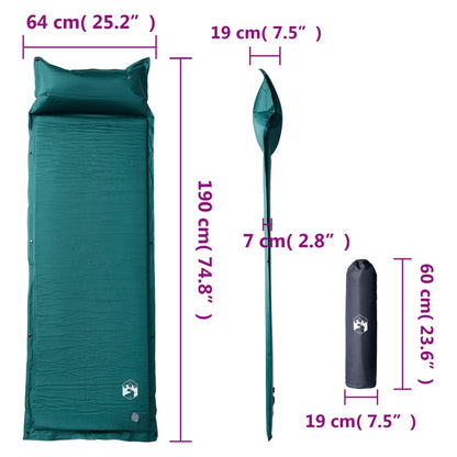 Self Inflating Camping Mattress with Pillow 1-Person Green