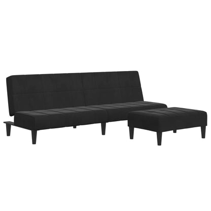 2-Seater Sofa Bed with Footstool Black Velvet