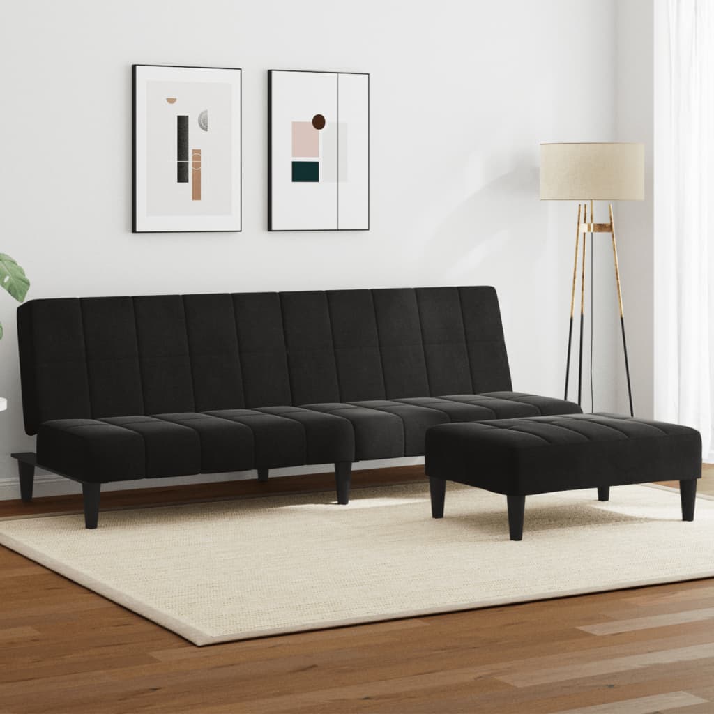2-Seater Sofa Bed with Footstool Black Velvet
