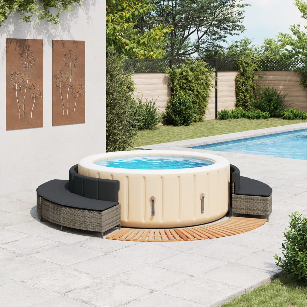 Hot Tub Surround Gray Poly Rattan and Solid Wood Acacia
