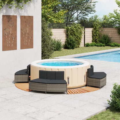 Hot Tub Surround Gray Poly Rattan and Solid Wood Acacia