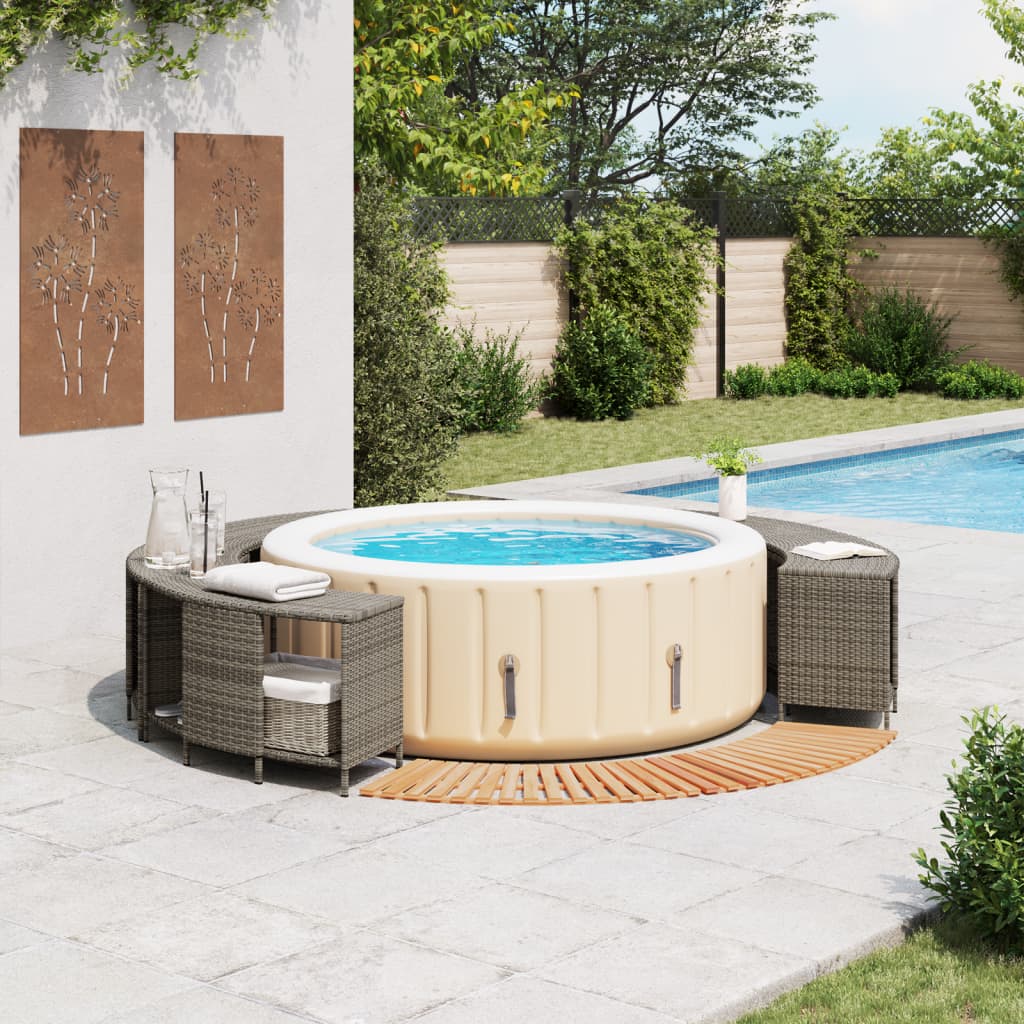 Hot Tub Surround Gray Poly Rattan and Solid Wood Acacia
