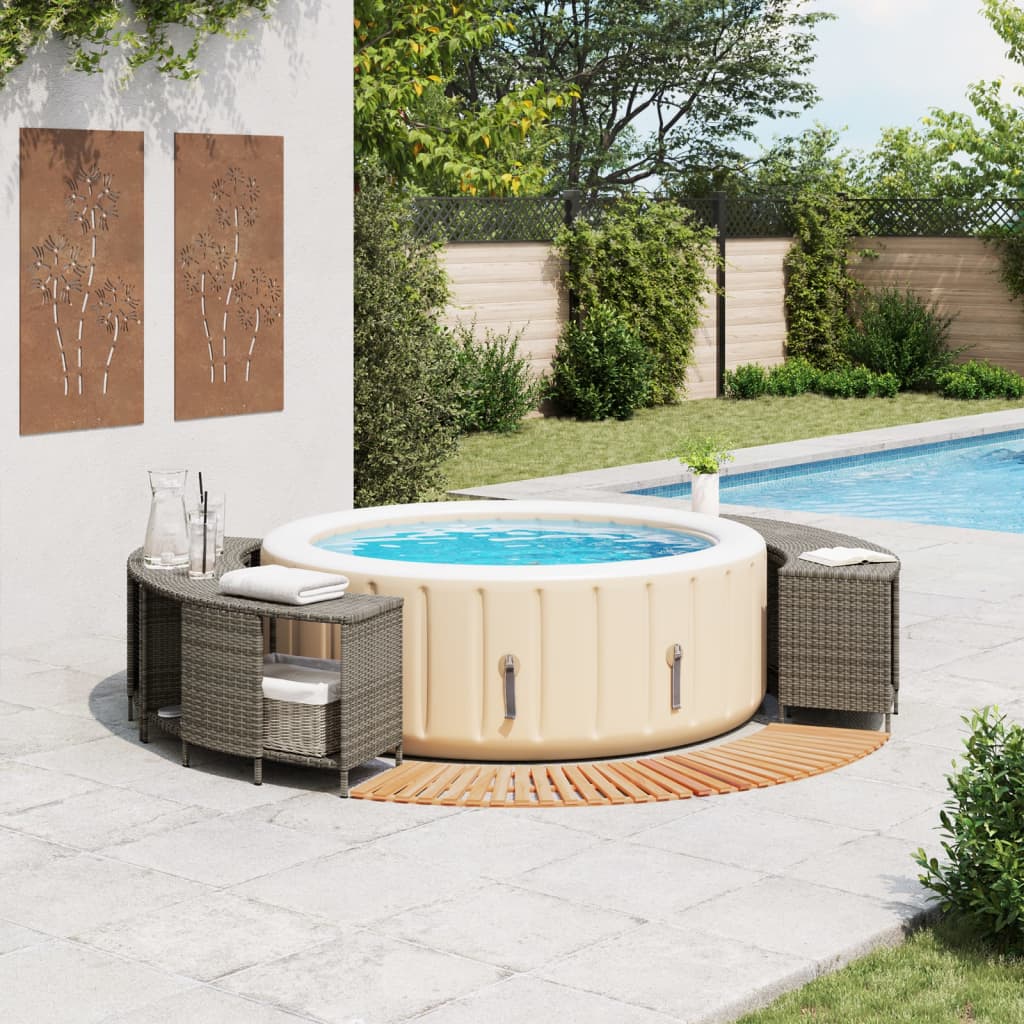 Hot Tub Surround Gray Poly Rattan and Solid Wood Acacia