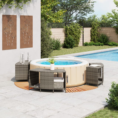 Hot Tub Surround Gray Poly Rattan and Solid Wood Acacia