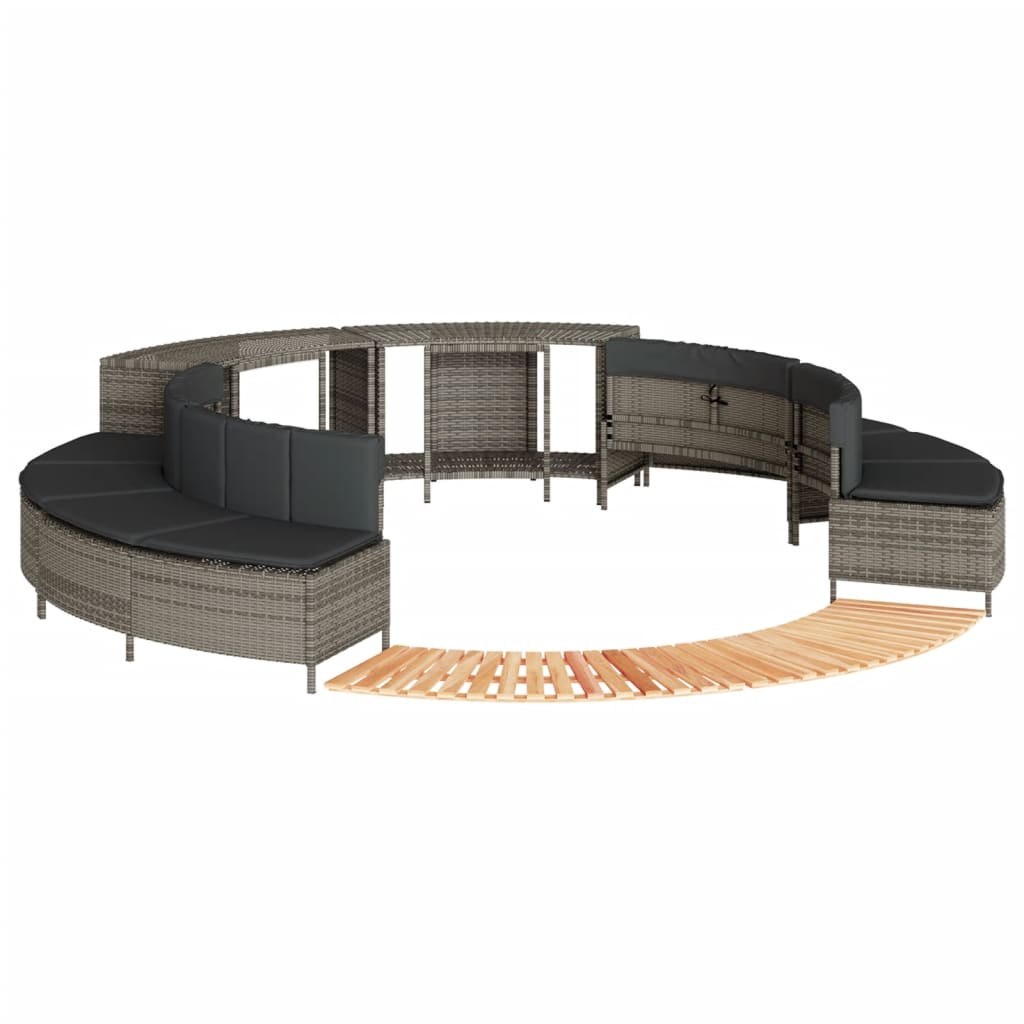 Hot Tub Surround Gray Poly Rattan and Solid Wood Acacia
