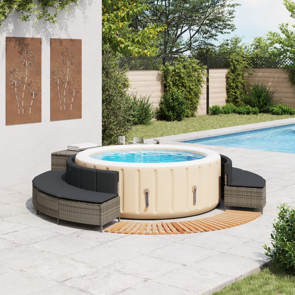 Hot Tub Surround Gray Poly Rattan and Solid Wood Acacia