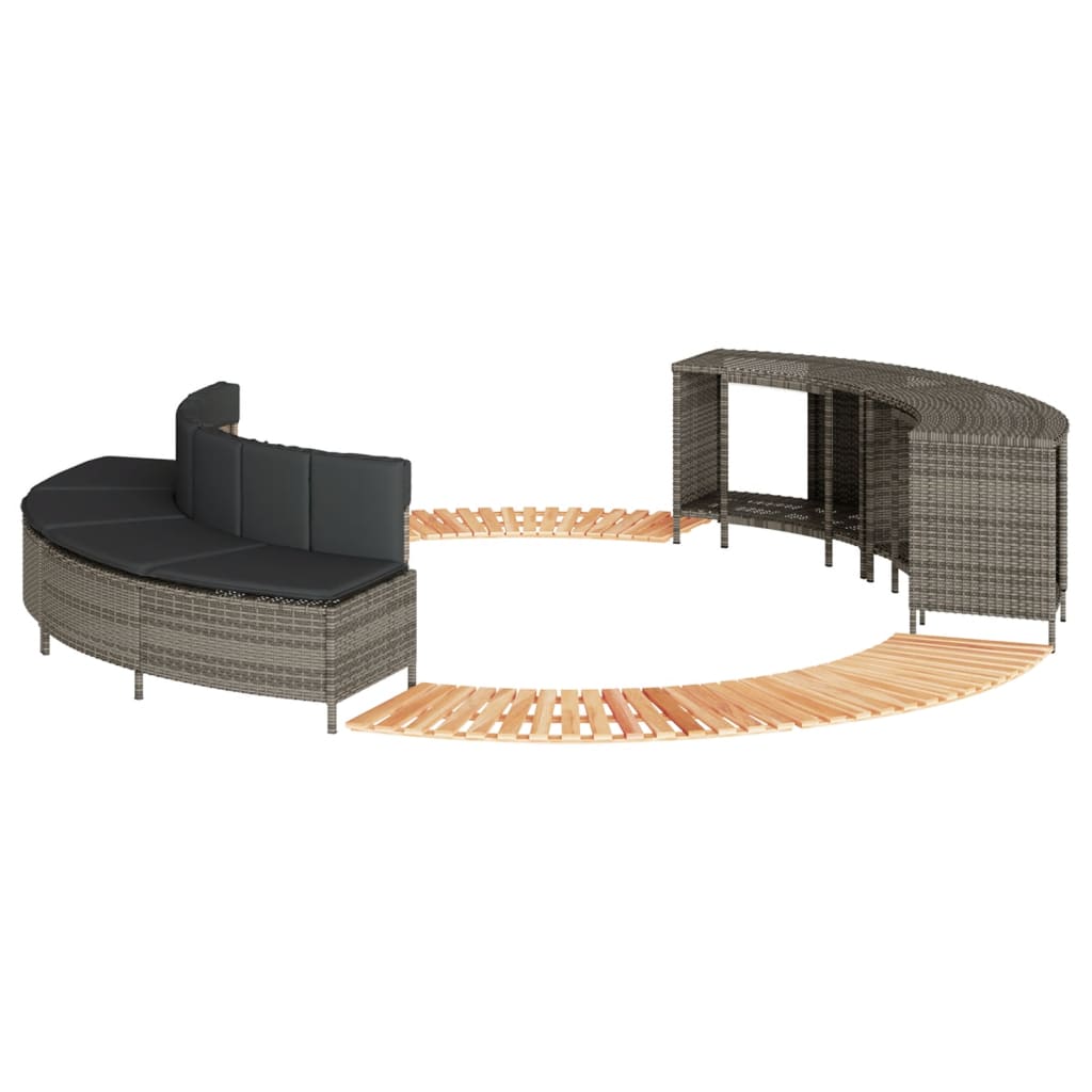 Hot Tub Surround Gray Poly Rattan and Solid Wood Acacia
