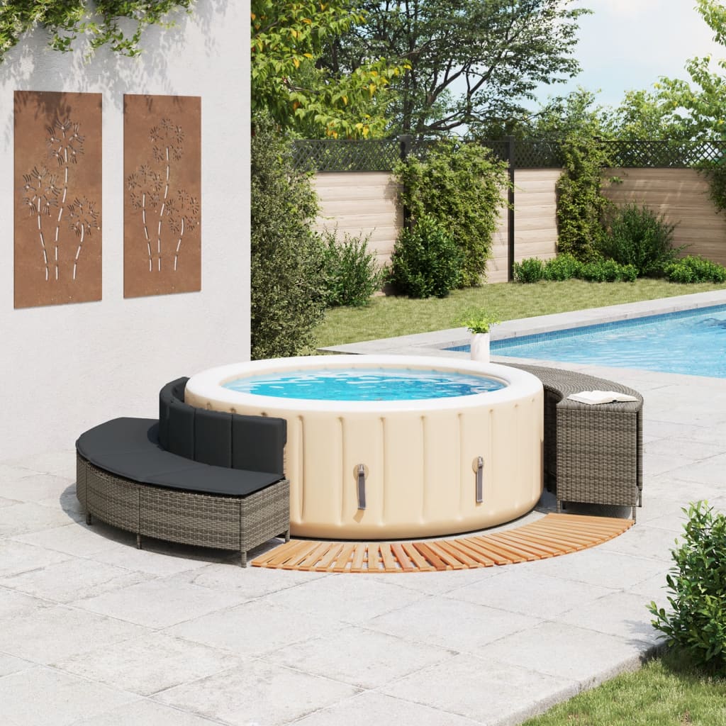 Hot Tub Surround Gray Poly Rattan and Solid Wood Acacia